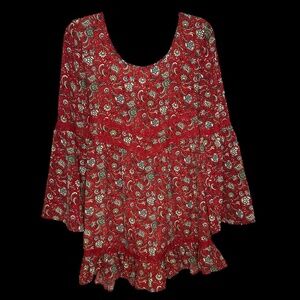 Band of Gypsies Red Boho Floral Patterned Dress Size M